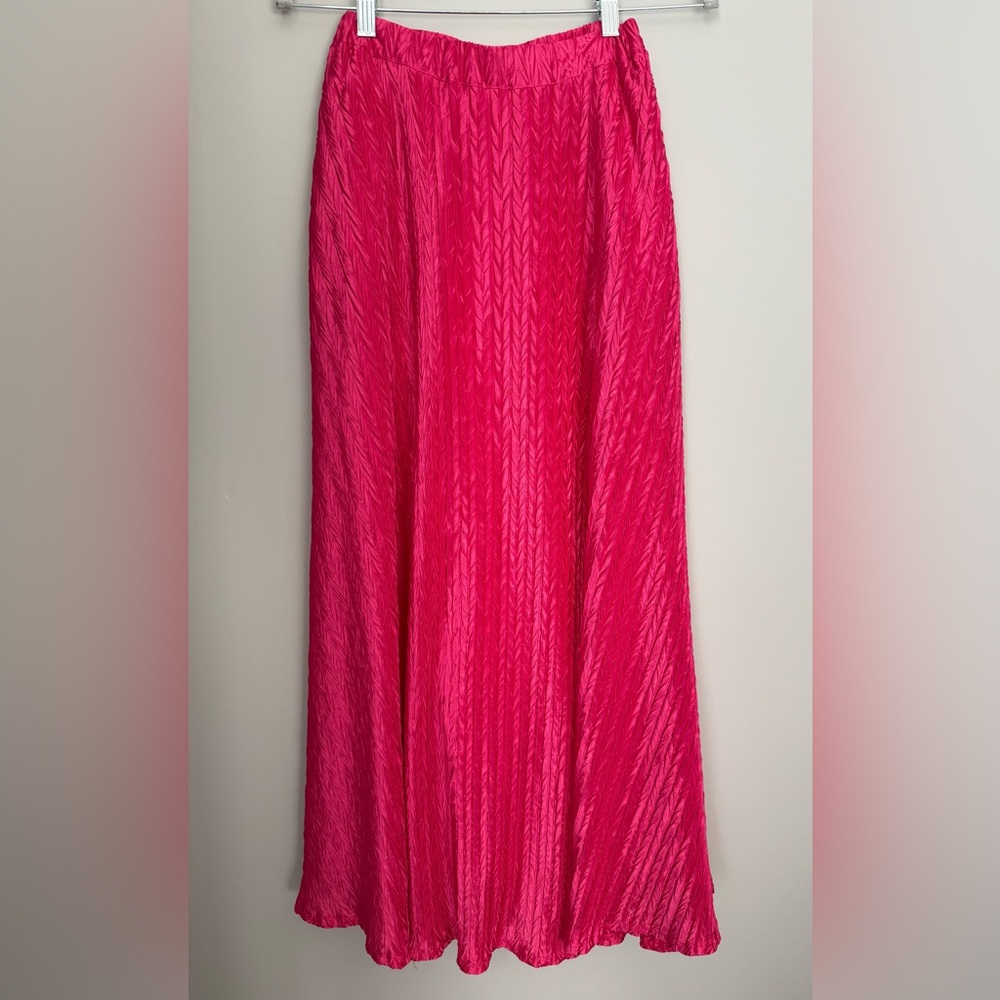 Maeve by Anthropologie Pleated Shine Hot Pink Maxi Skirt